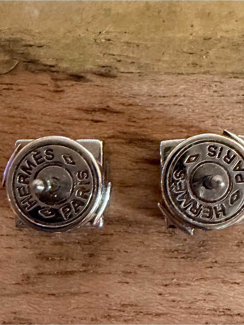 Hermes White and Silver H Logo Stud Earrings - Picture 3 of 5